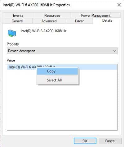 device manager copy network adapter name