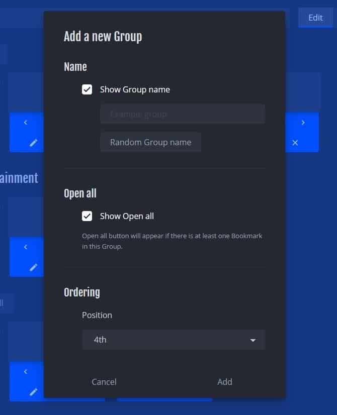 nightTab add new group