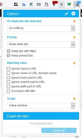 Trim the list of tabs in Firefox and Chrome using Duplicate Tabs Closer