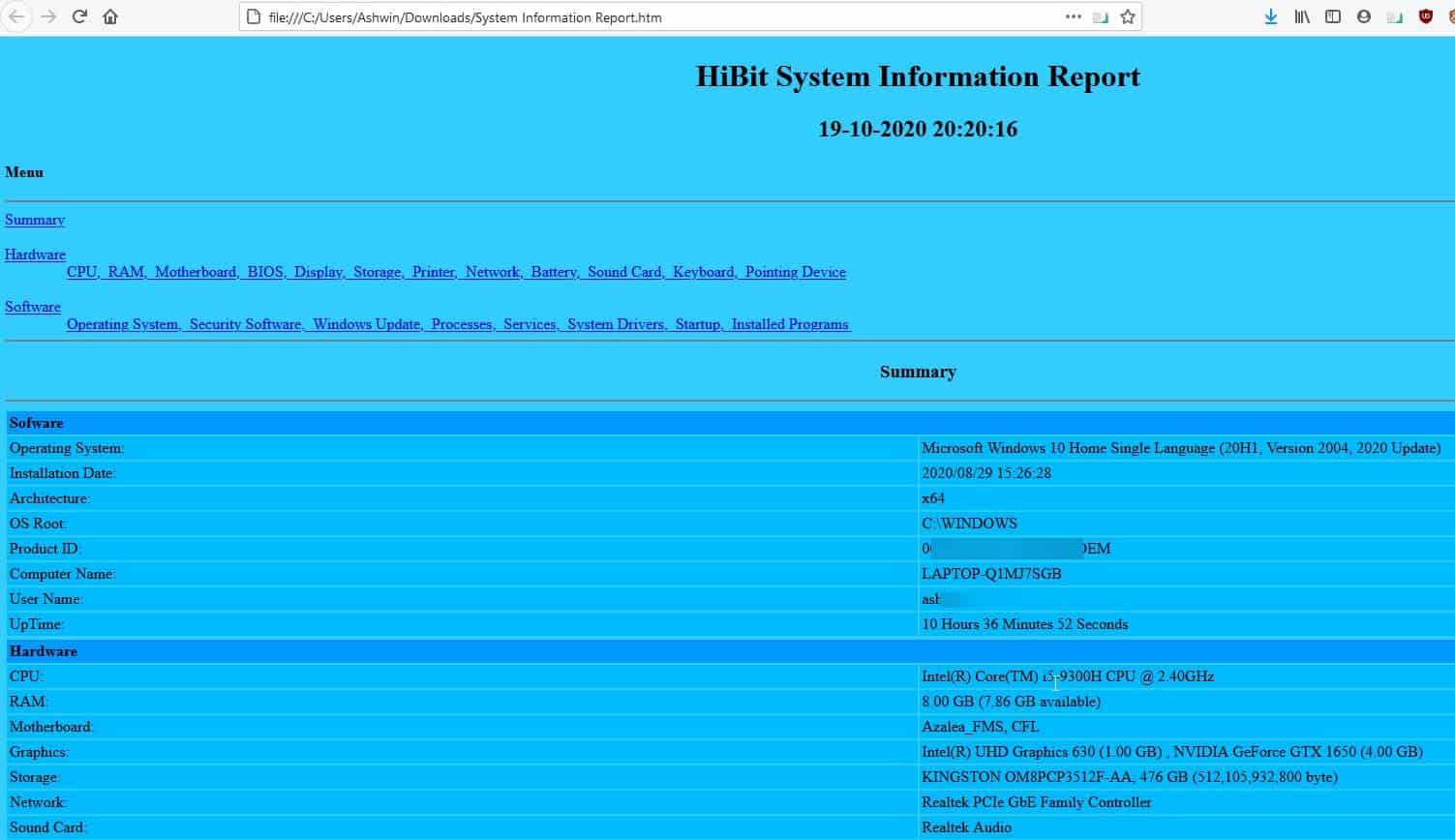 HiBit System Information - export to html 2