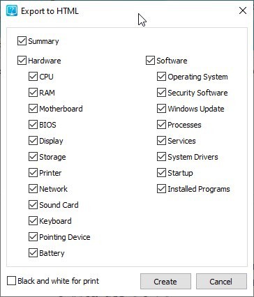 HiBit System Information - export to html options