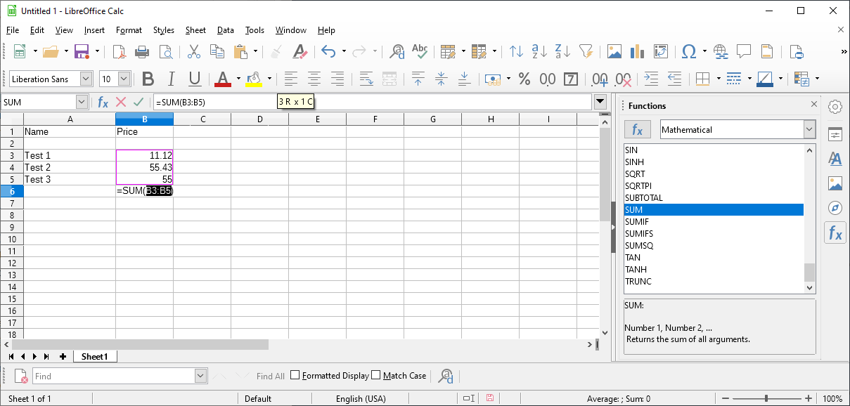 calc autosum numbers spreadsheet