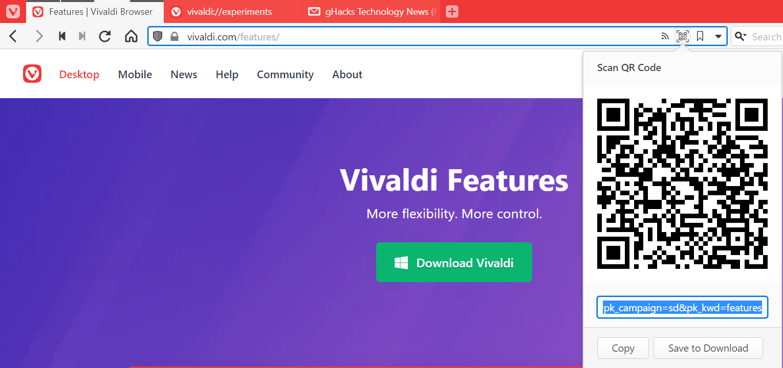 vivaldi qr code generator