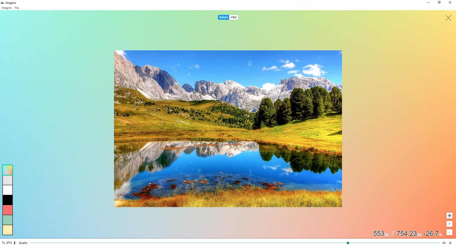 Imagine built-in before and after comparison viewer