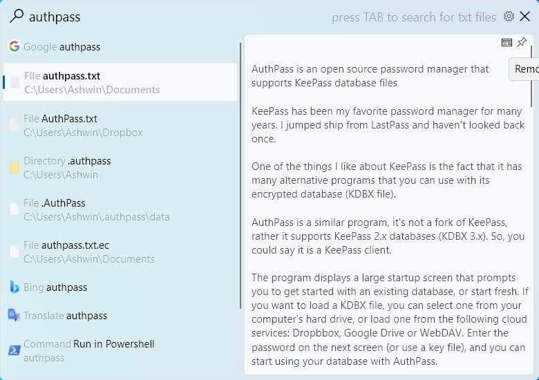 Fluent Search - preview contents