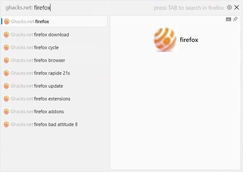Fluent Search - tab search mode