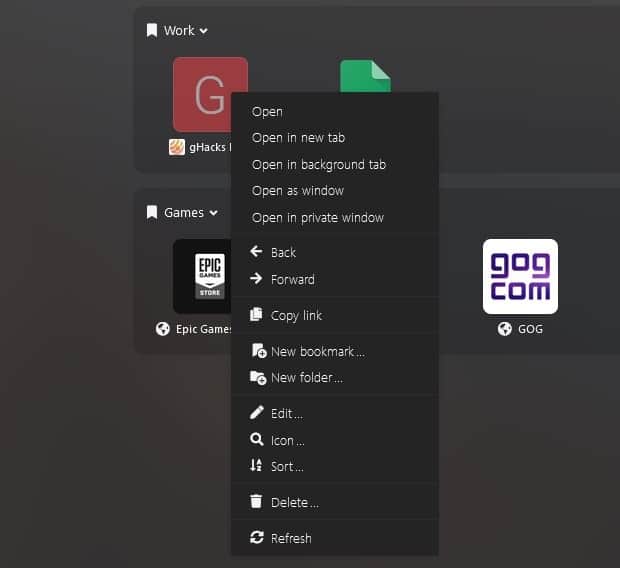 NelliTab context menu