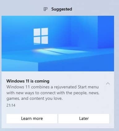 Windows 11 Learn More Notification