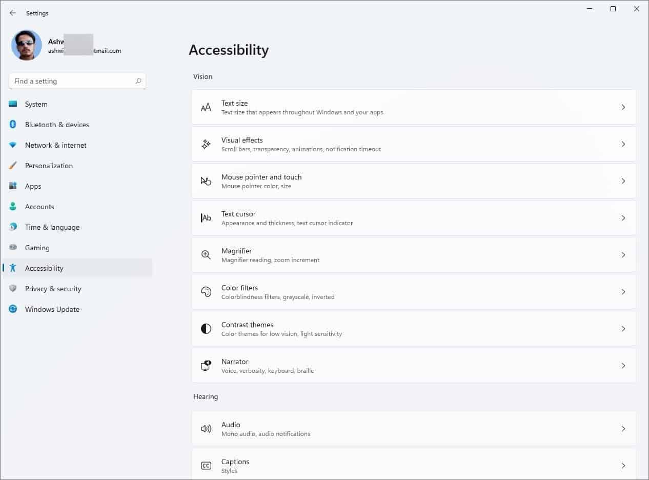 Windows 11 Settings - Accessibility options