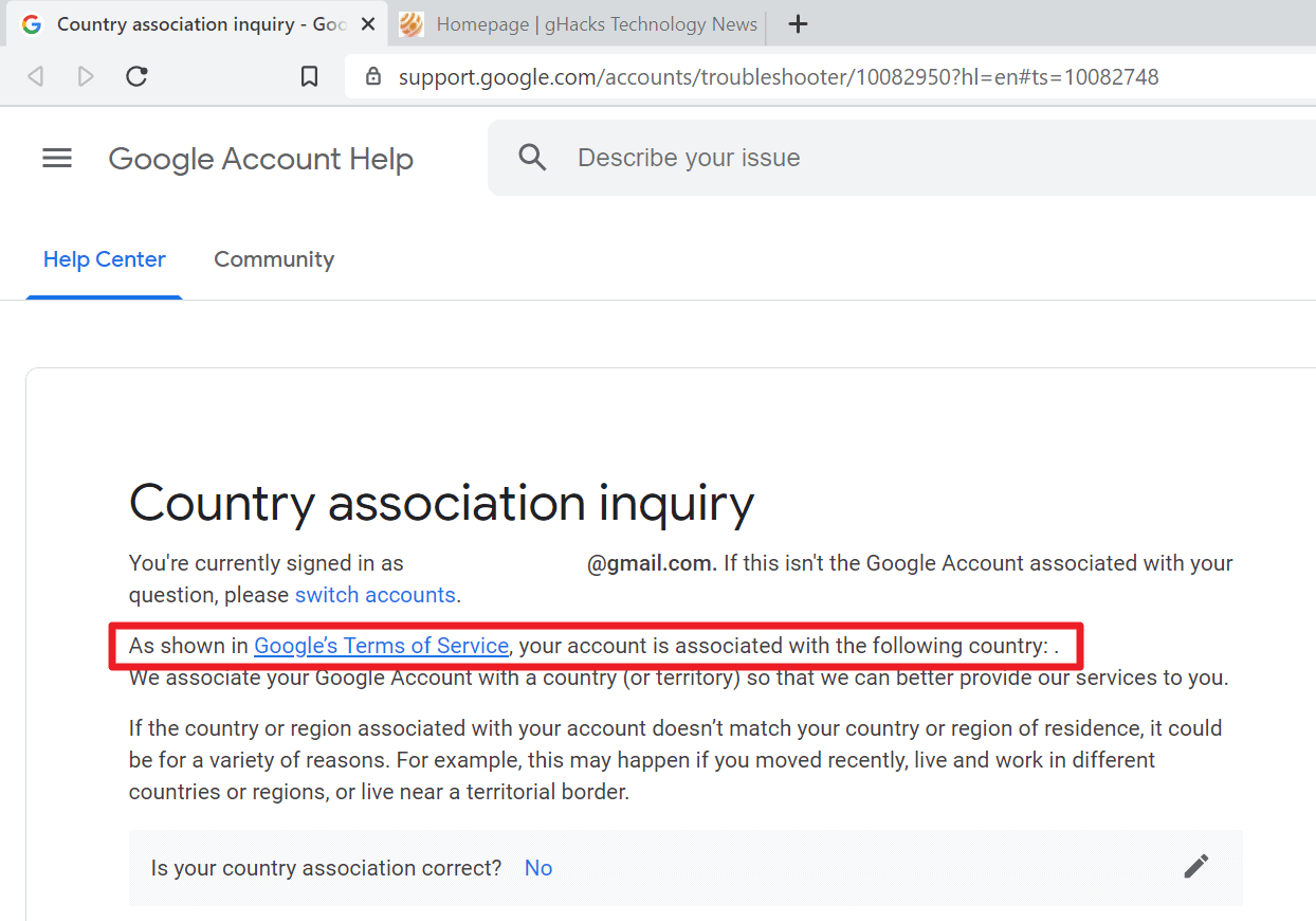 google associated country