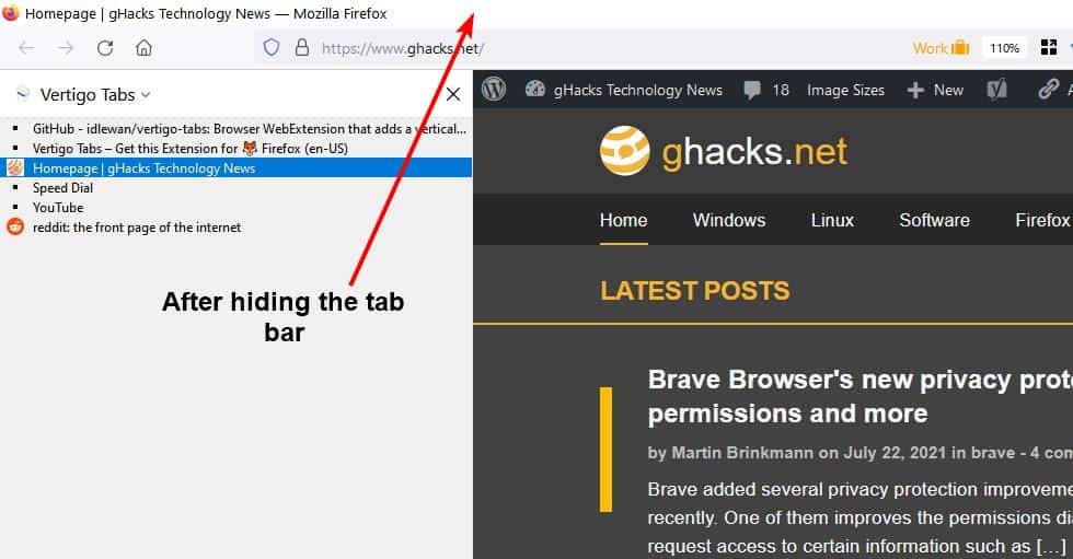 Vertigo Tabs after hiding the tab bar
