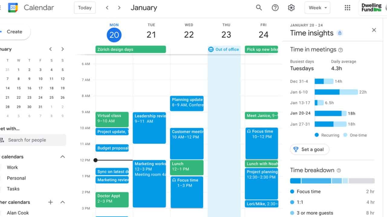The new Time Insights feature on Google Calendar
