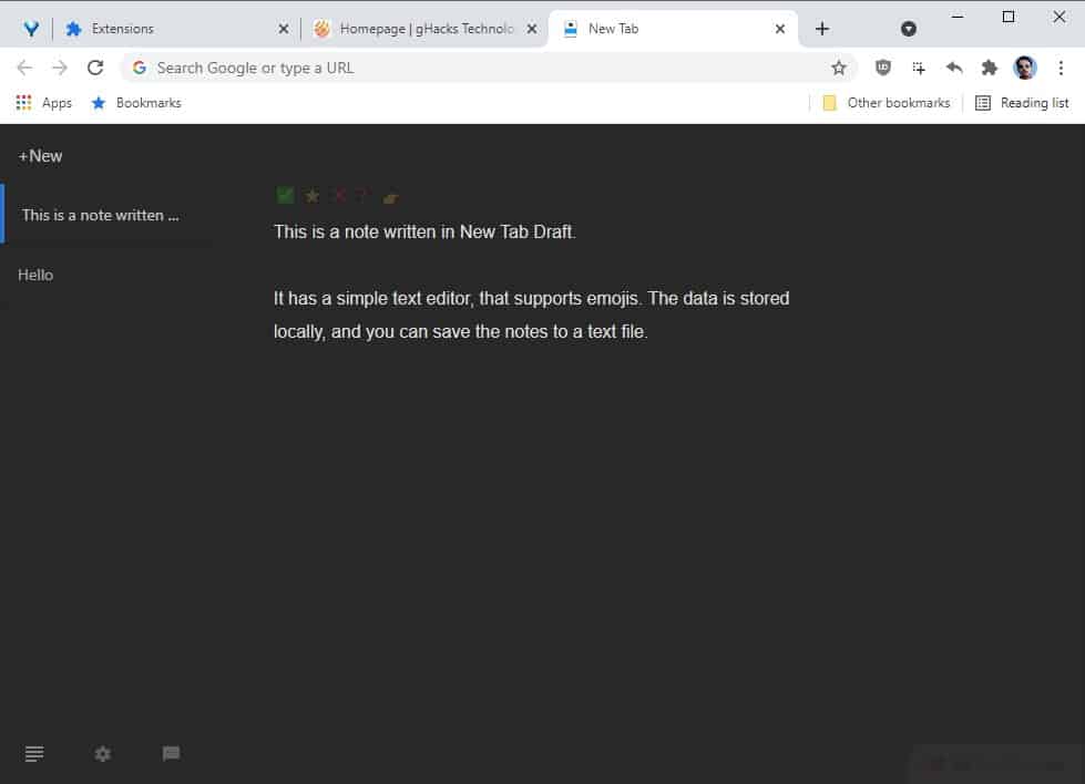 New Tab Draft Chrome Extension