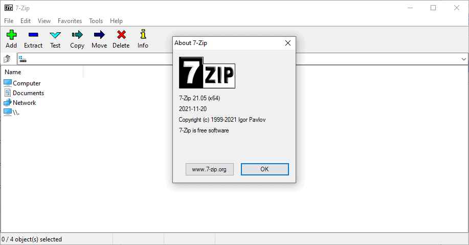 7-zip file manager 21.05