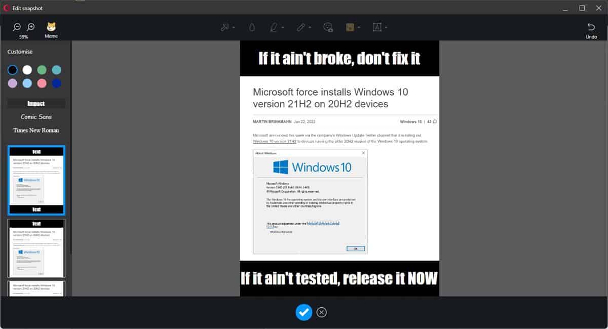 Opera browser meme creator