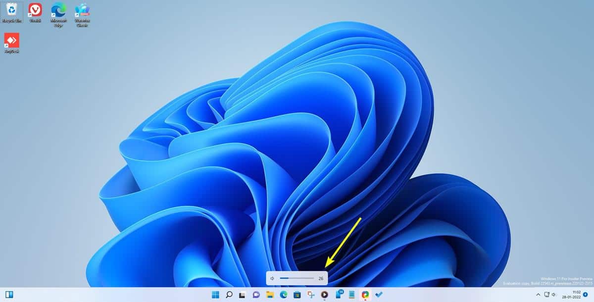 Windows 11 Insider Preview Build 22543 volume level indicator