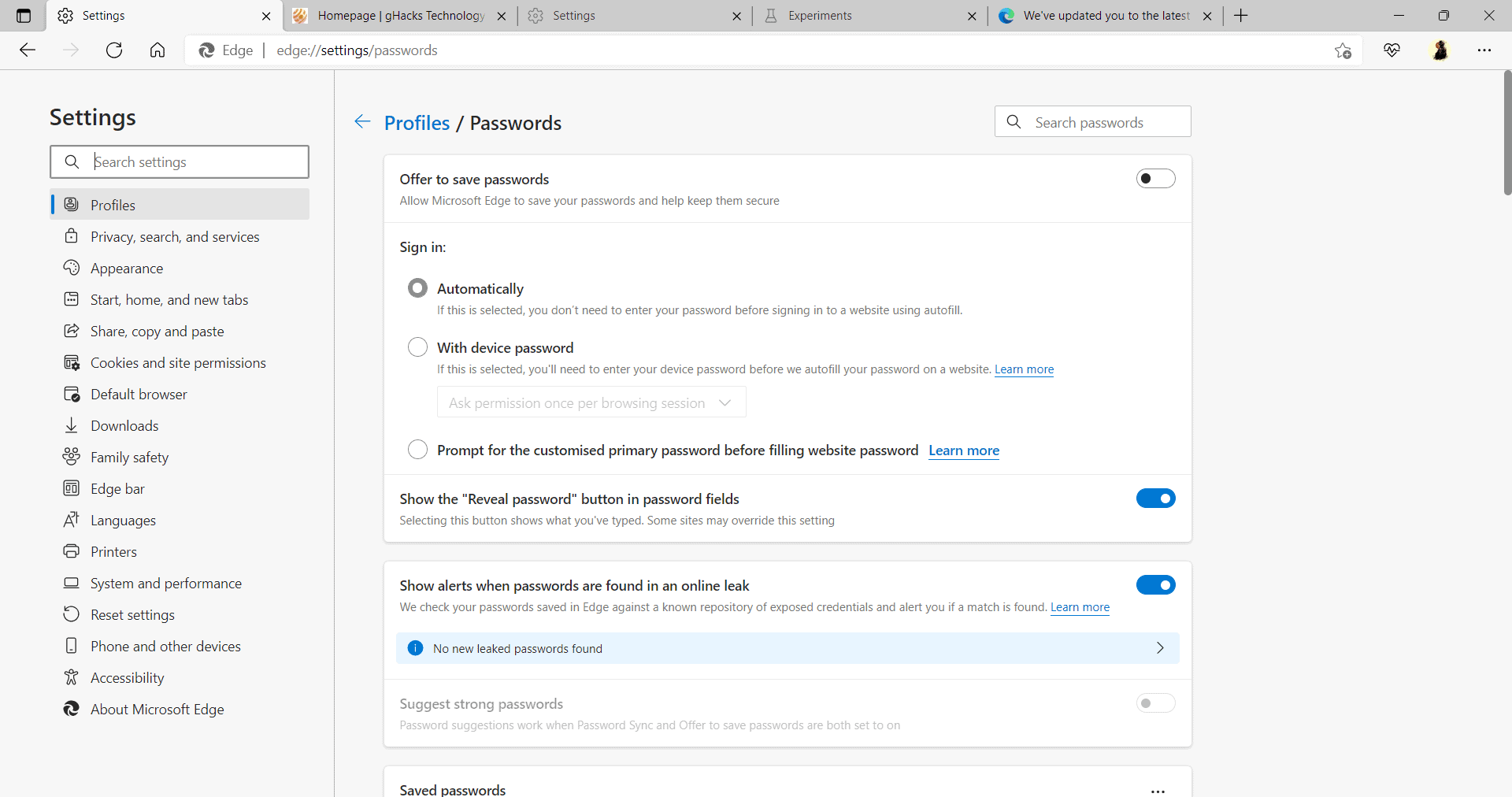 edge 100 primary password