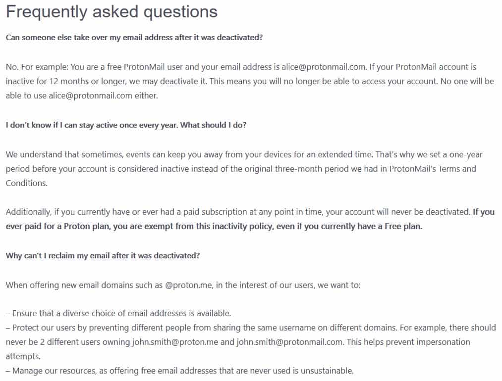 Protonmail account inactivity policy