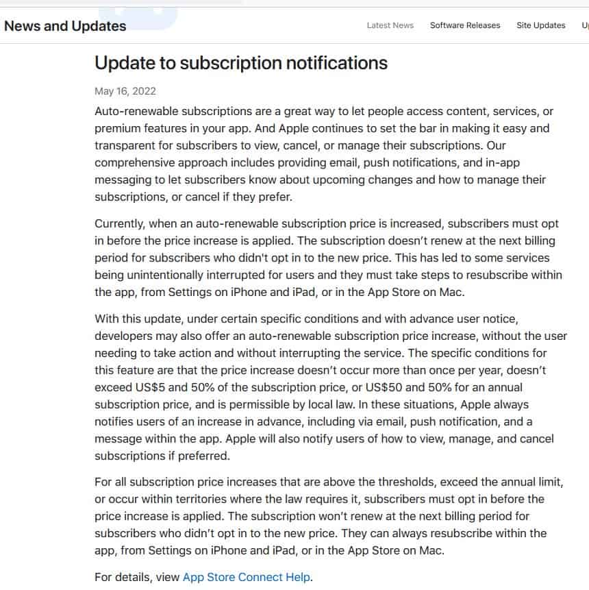 Apple auto-renewing app subscriptions