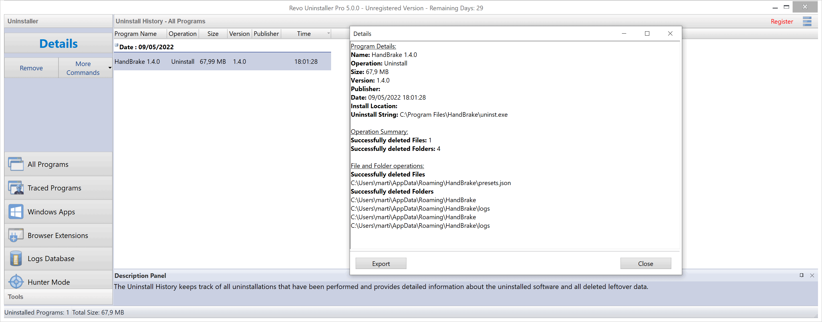 revo uninstall history
