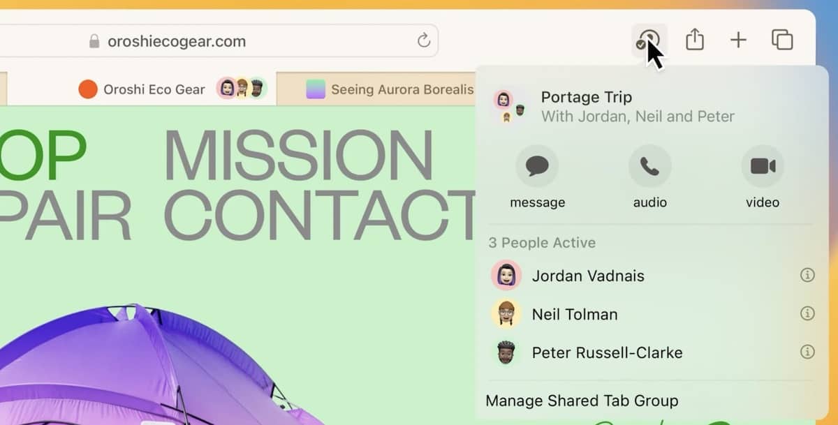 macOS Ventura Apple Safari - Shared Tab Groups