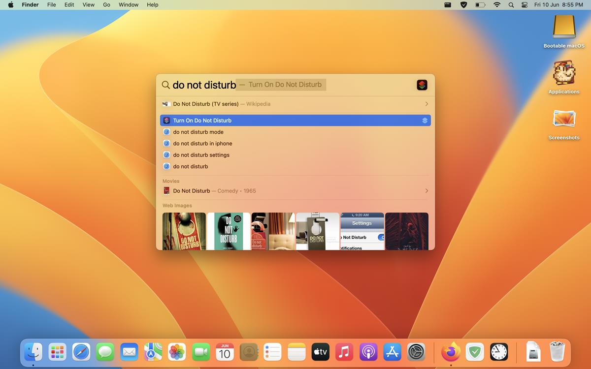 macOS Ventura Spotlight start a focus