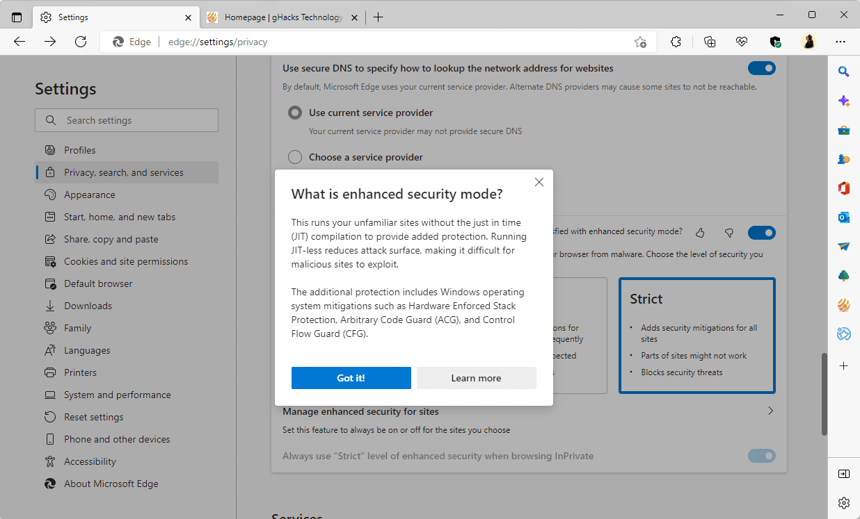 microsoft edge enhanced security mode
