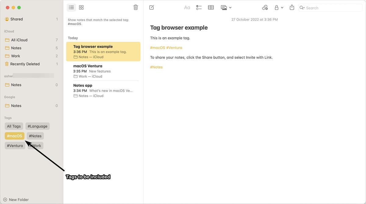 macOS 13 Ventura Notes app tags to be included