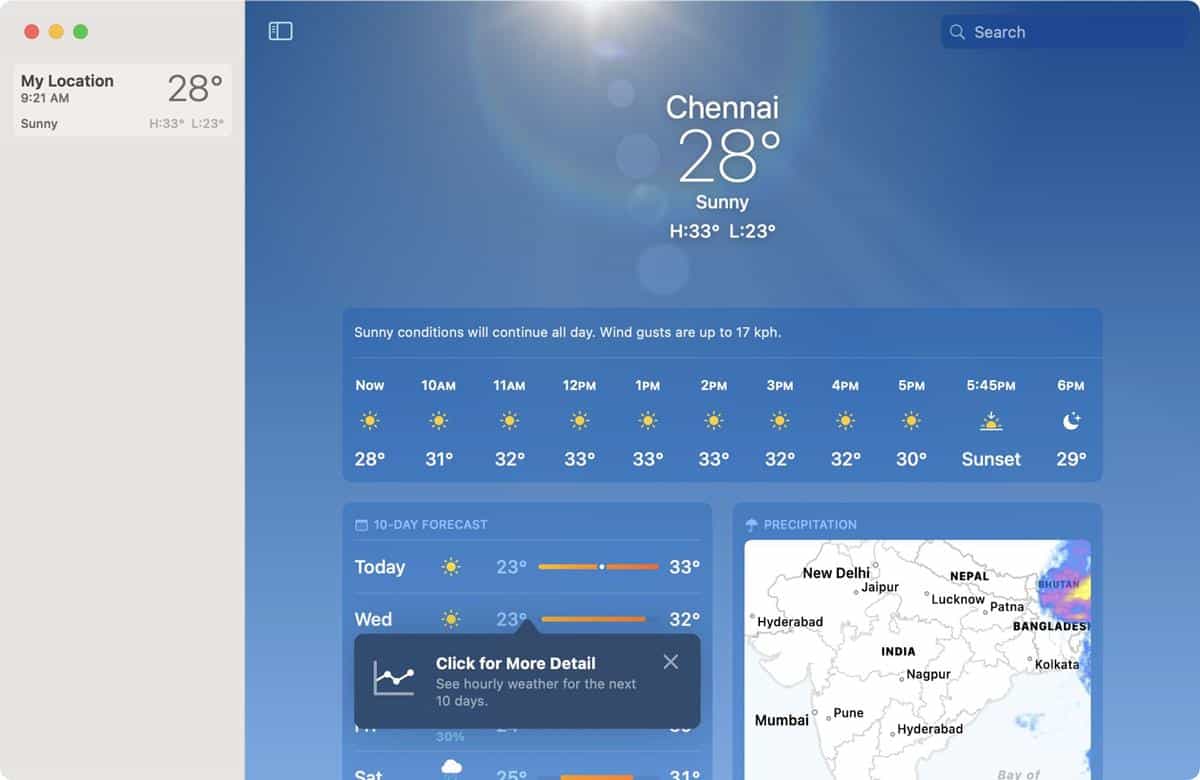 macOS 13 Ventura weather app