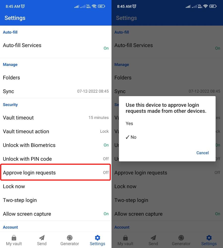 bitwarden approve login requests