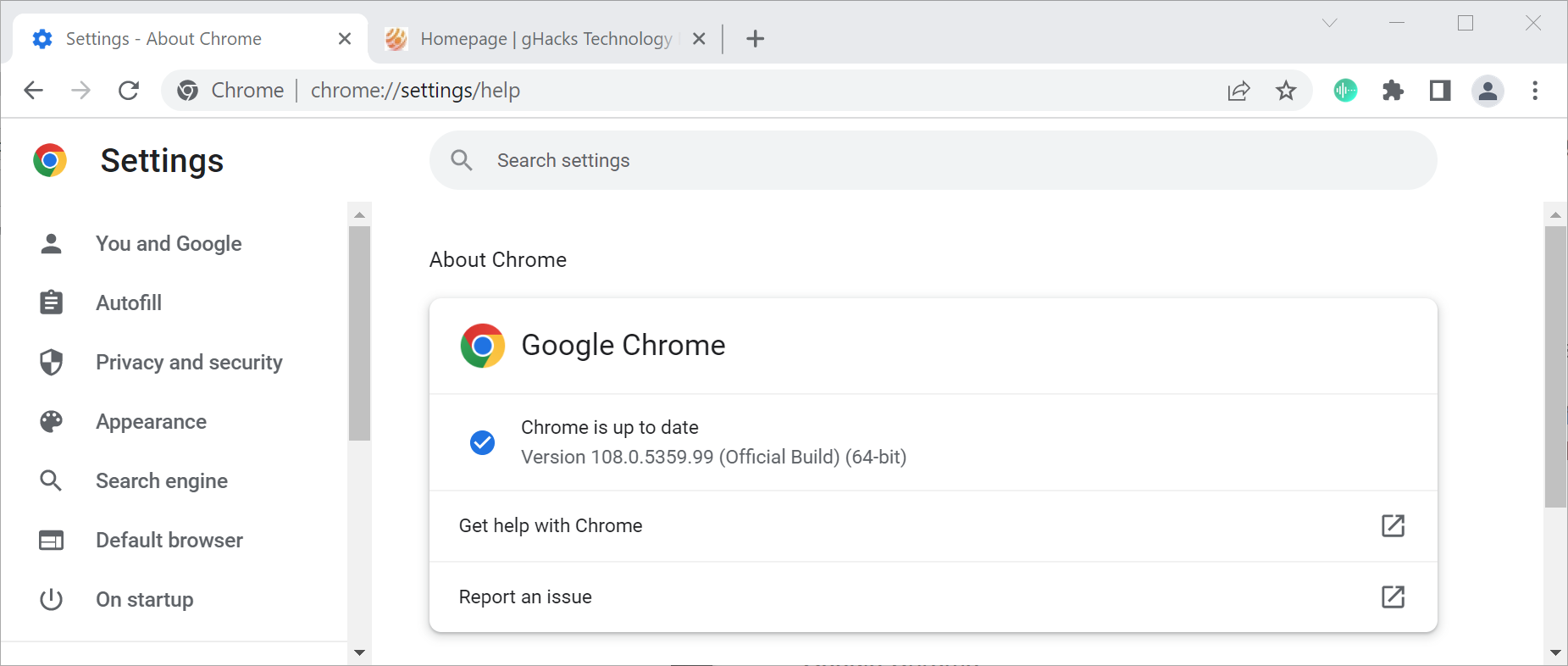 chrome 108 mysterious update