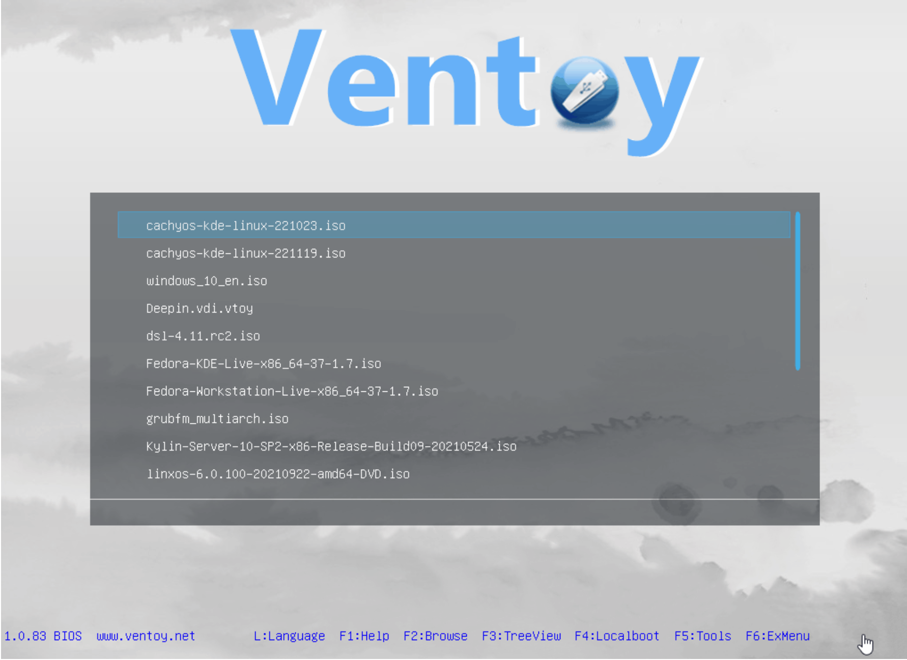 ventoy boot menu languages
