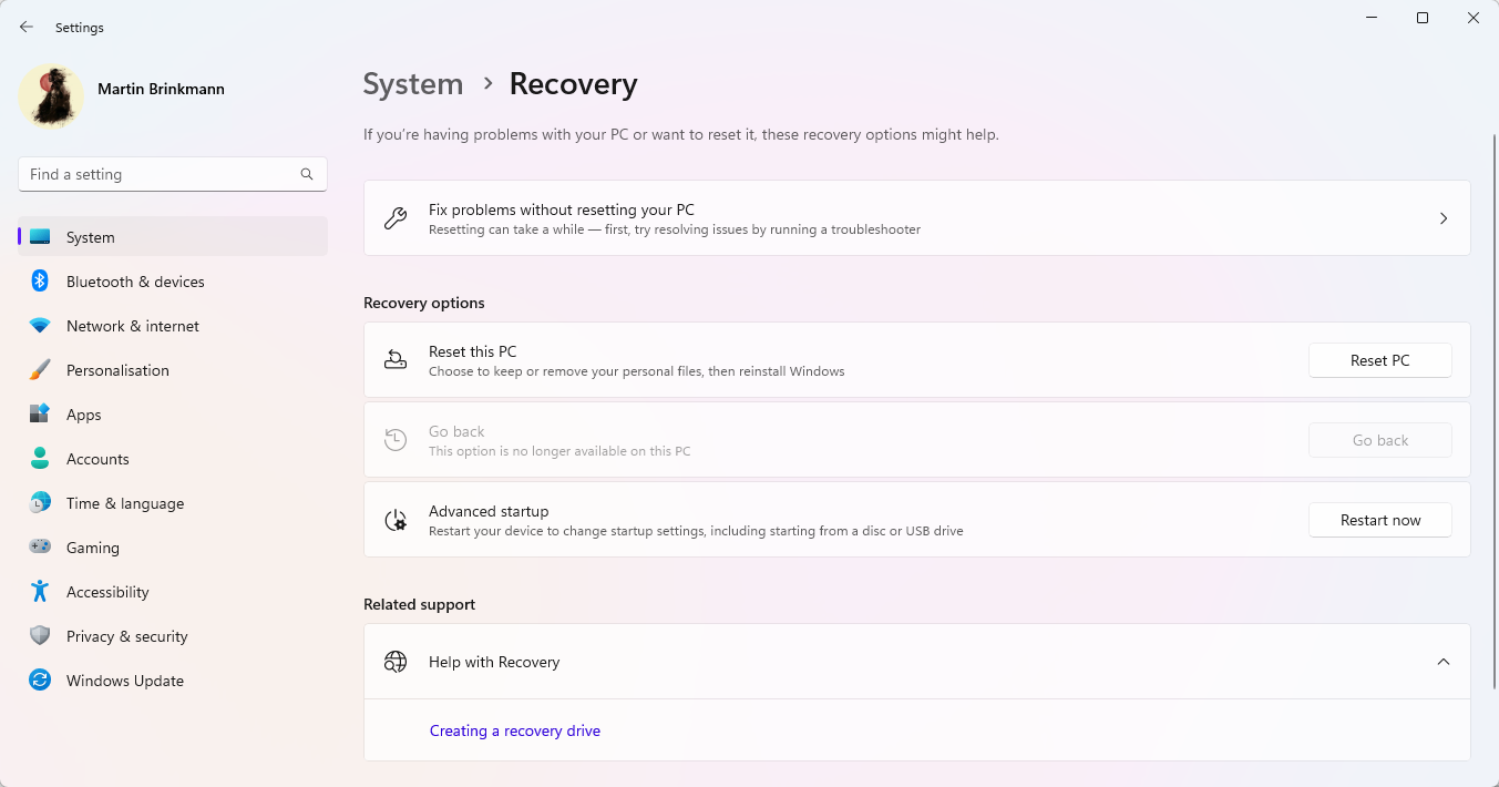 windows 10 recovery environment