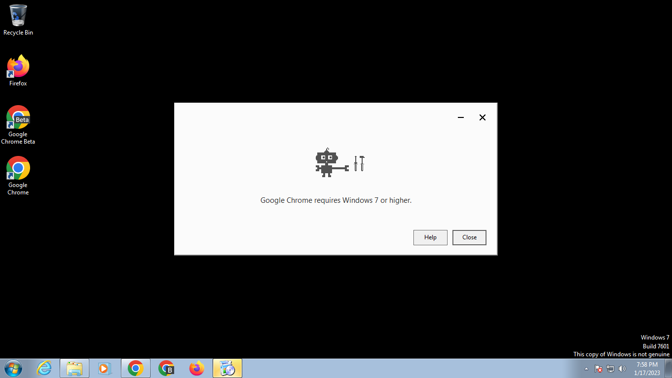 google chrome requires windows 7
