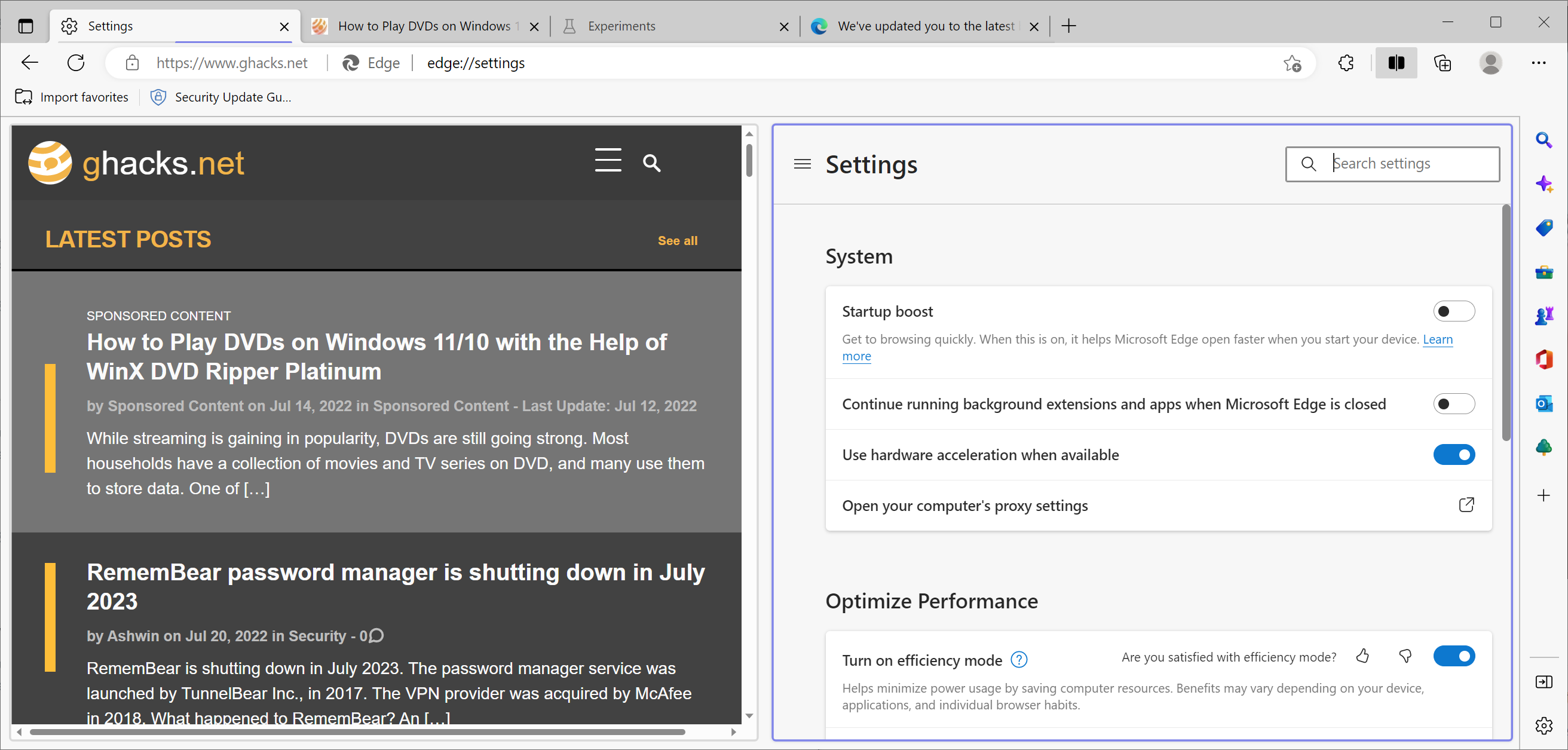 microsoft edge split mode