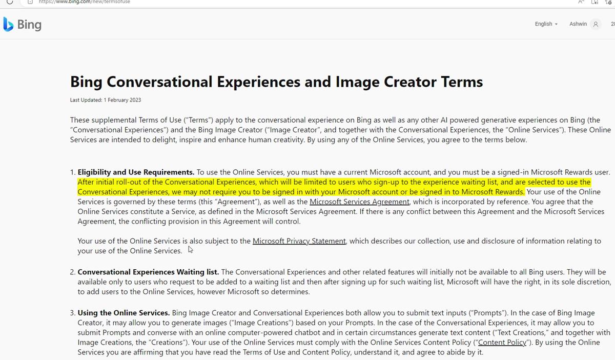 Access Microsoft new Bing with Chat without signing into account