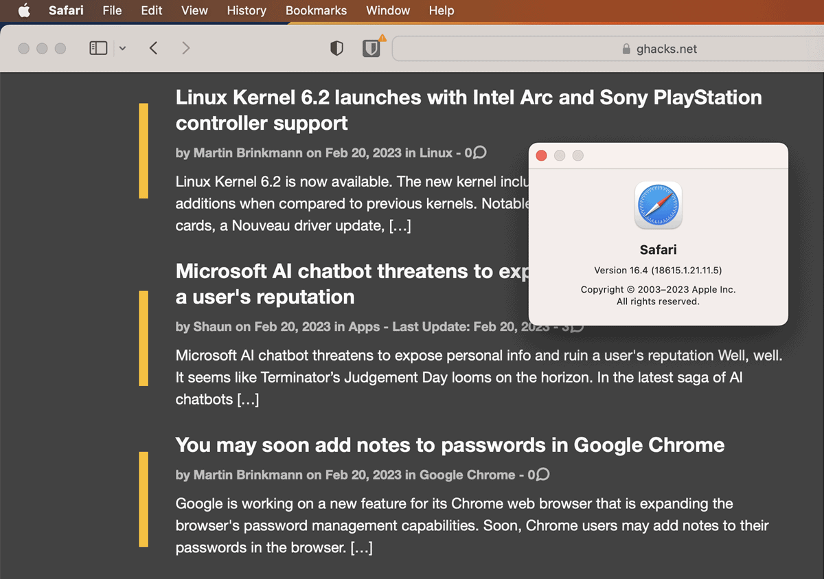 Apple Safari 16.4 beta update macOS Ventura 13.3