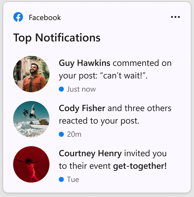 Facebook widget in Windows 11