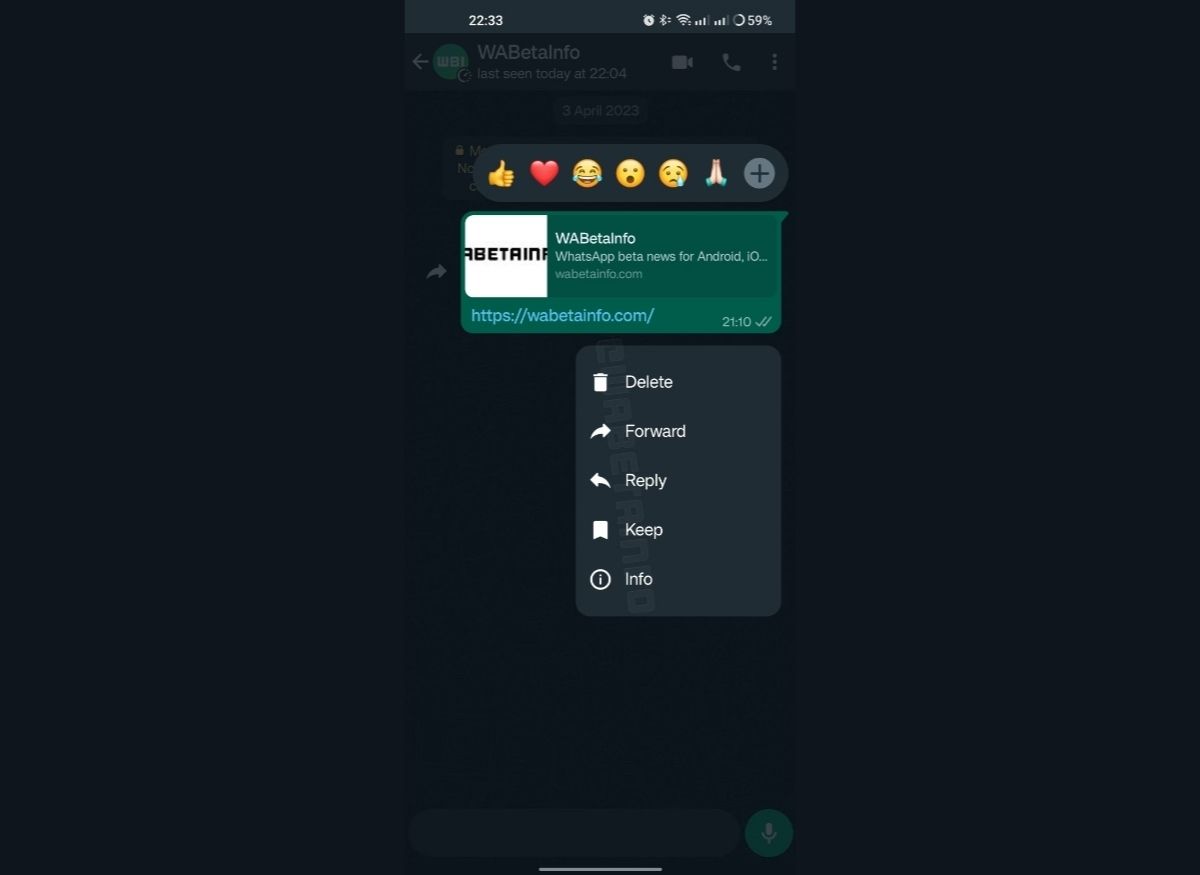 whatsapp context menu