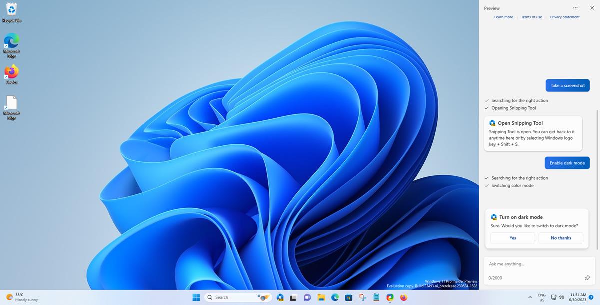 Copilot interface in Windows 11