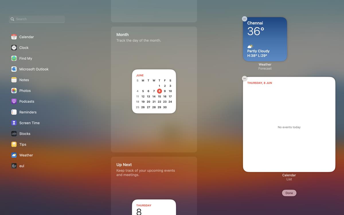 widgets panel in macos ventura