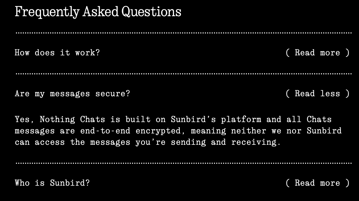Nothing Chats privacy policy