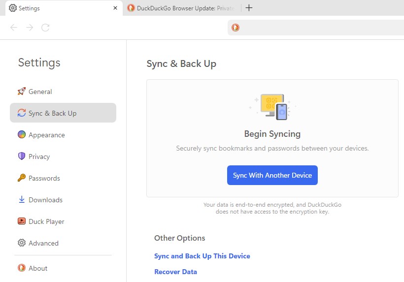 How to sync bookmarks, passwords in DuckDuckGo browser