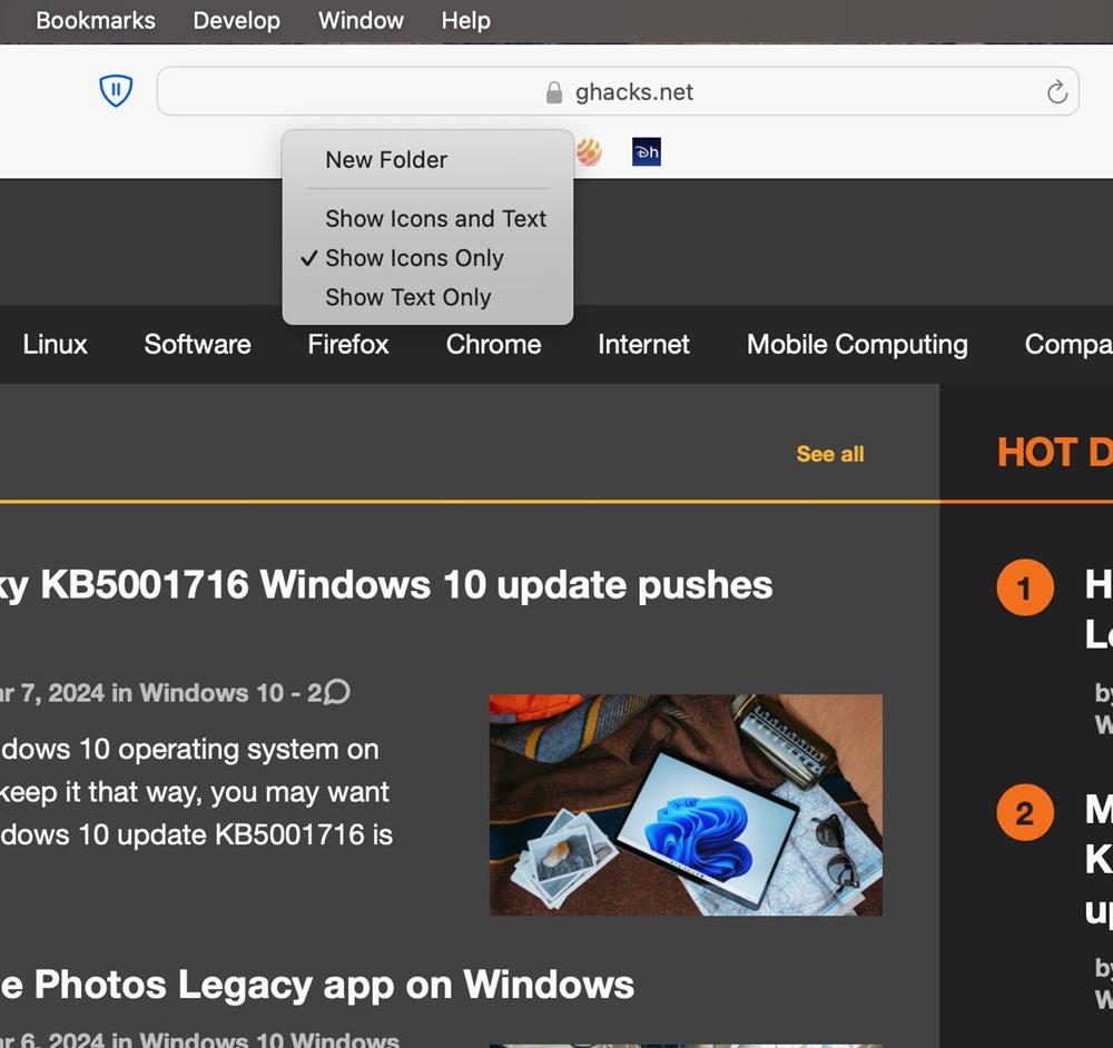 Apple Safari favorites bar macOS Sonoma 14.4
