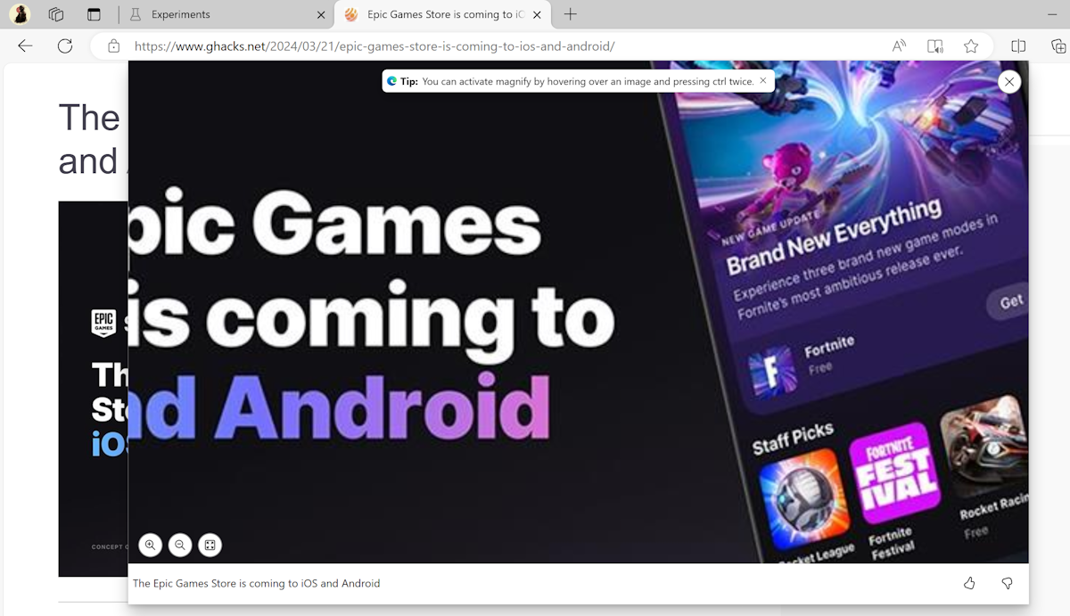 Microsoft Edge zoomed image