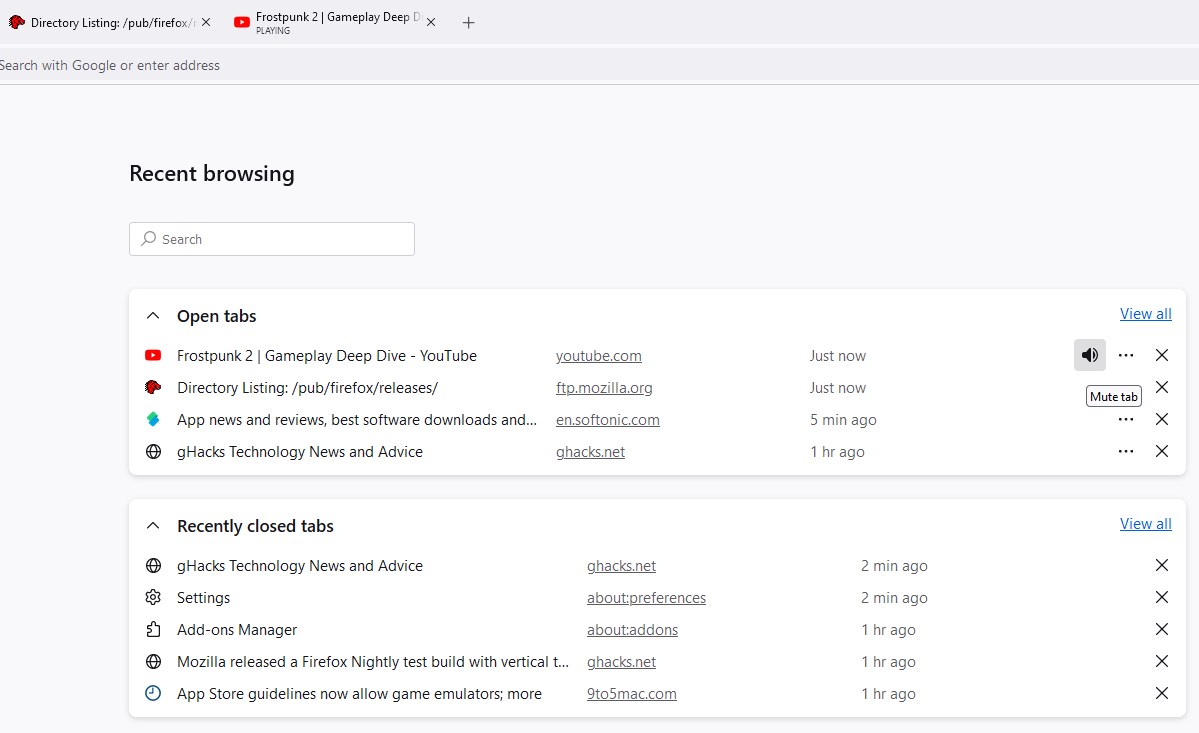 Pinned Tabs and Tab Indicators in Firefox View