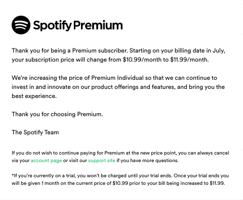 New Spotify Premium pricing in the U.S.