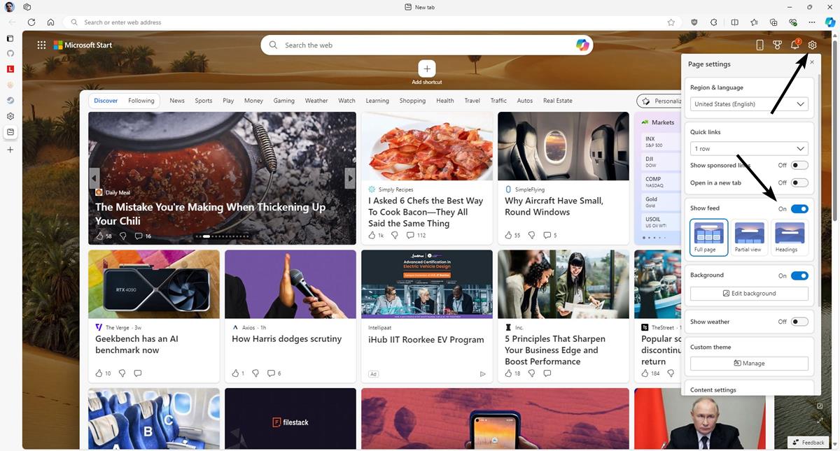 How to disable the news feed in Microsoft Edge's New Tab page