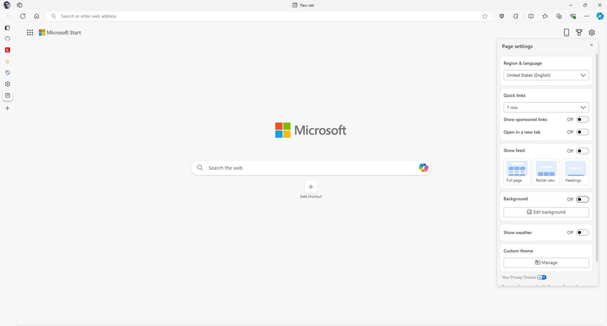 Microsoft Edge New Tab page looks cleaner