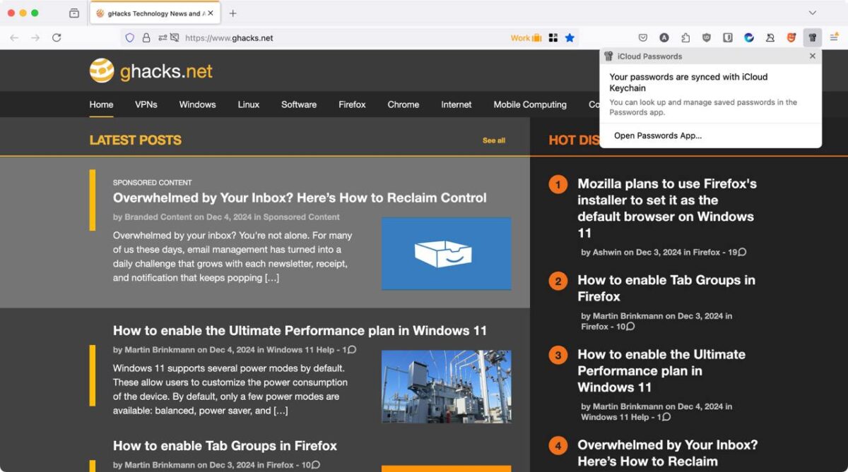iCloud Passwords extension for Firefox on Windows